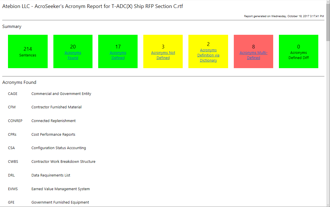 Image of the Analysis Results Report