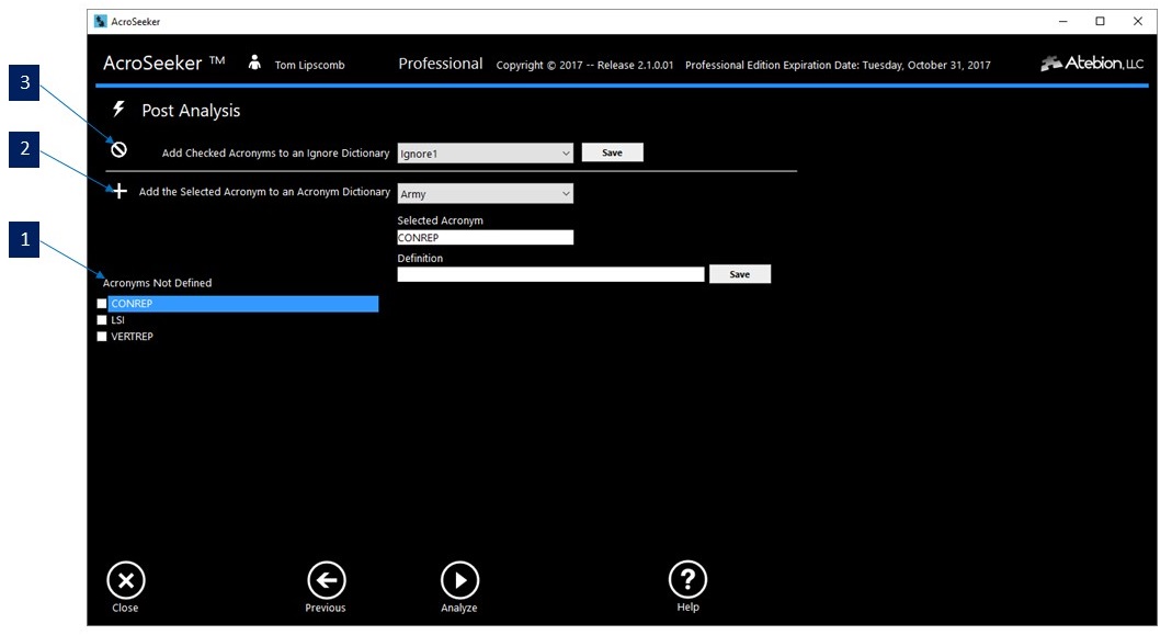 Screen image of the Analyze Single Document Post Analysis panel