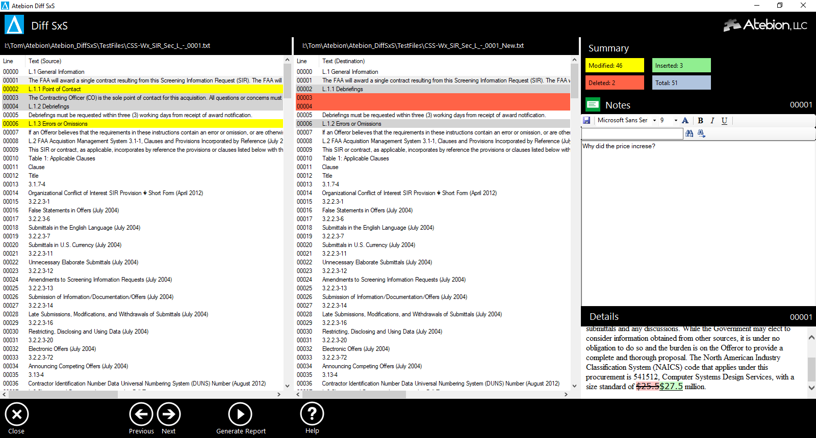 Screen image of the Diff SxS application