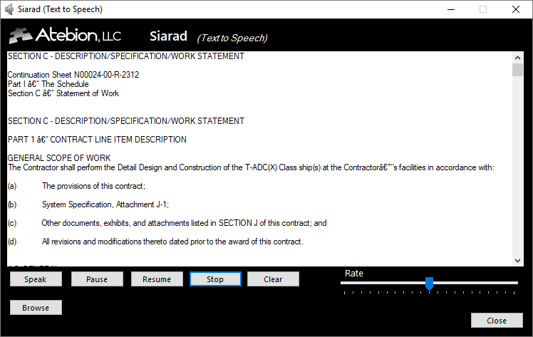 Screen image of the Siarad application