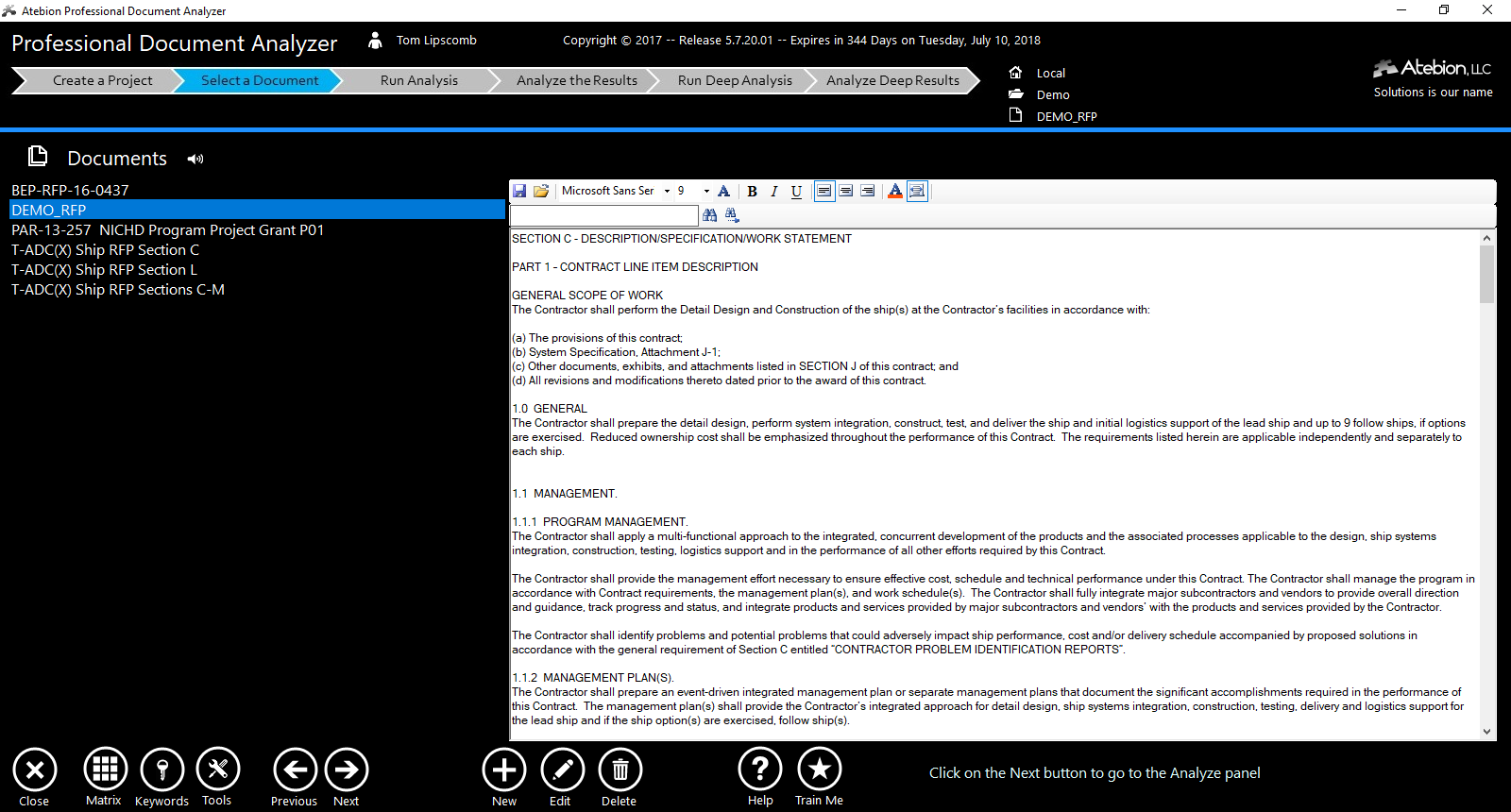 Screen image of the Documents panel